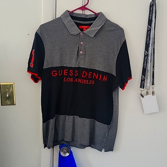 Guess los Angeles Black grey and red polo shirt - Picture 1 of 10